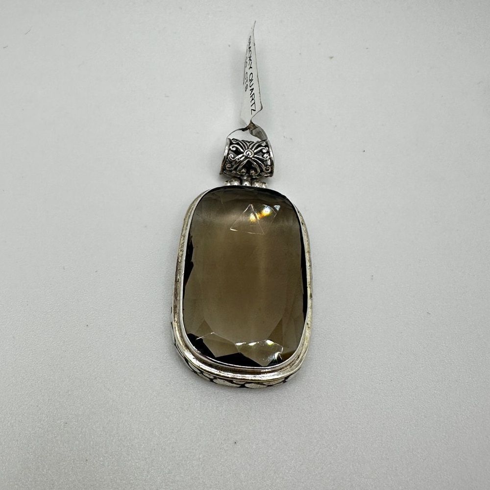 NWT faceted 29x18mm‎ Smoky Quartz pendant in solid Bali sterling silver! - Picture 5 of 14